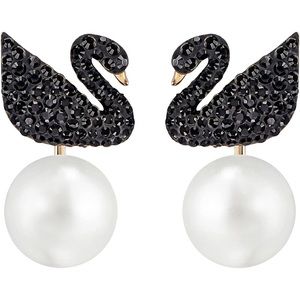 Swarovski Black Crystal Swan Earrings